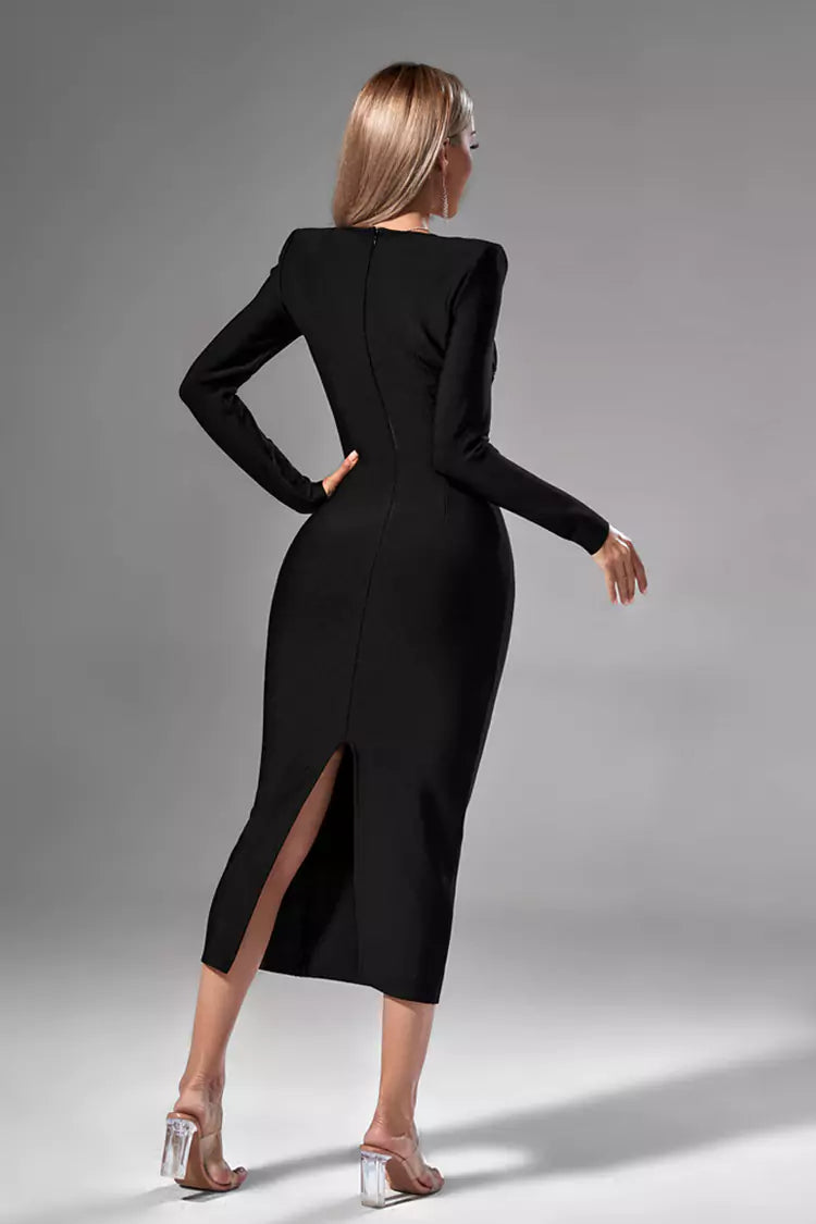 Vestido negro manga larga Elegante