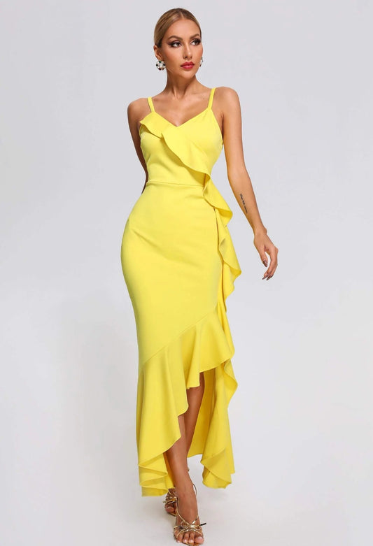 Yellow midi dress with ruffles